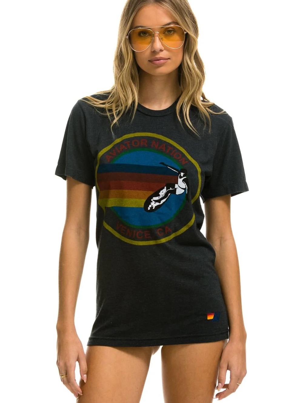 Aviator Nation Signature Venice Tee in Charcoal, Unisex size Medium